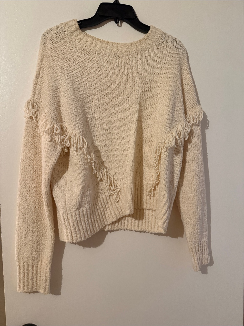 Madewell Cream Fringe Crewneck Sweater